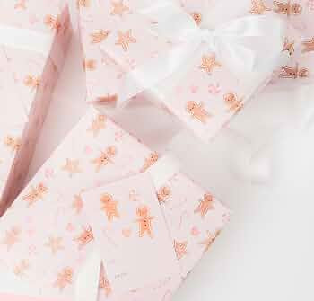 Itsy Belle Studio Christmas Gingerbread Wrapping Paper and Ribbon Set with Tags - Pink Gingerbrea... | Amazon (US)