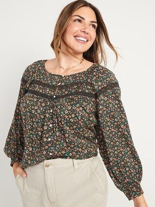 Long-Sleeve Lace-Trimmed Floral-Print Blouse for Women | Old Navy (US)