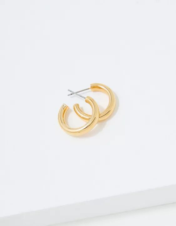 AE Keepers Collection 14K Gold Plated Tubular Hoop Earring | American Eagle Outfitters (US & CA)