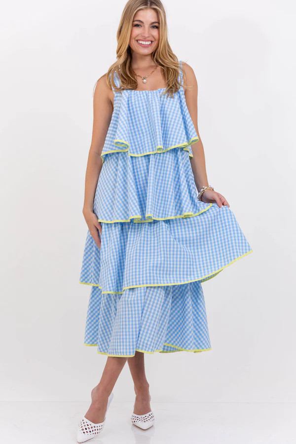 Open Skies Light Blue Gingham Midi Dress | The Mint Julep Boutique