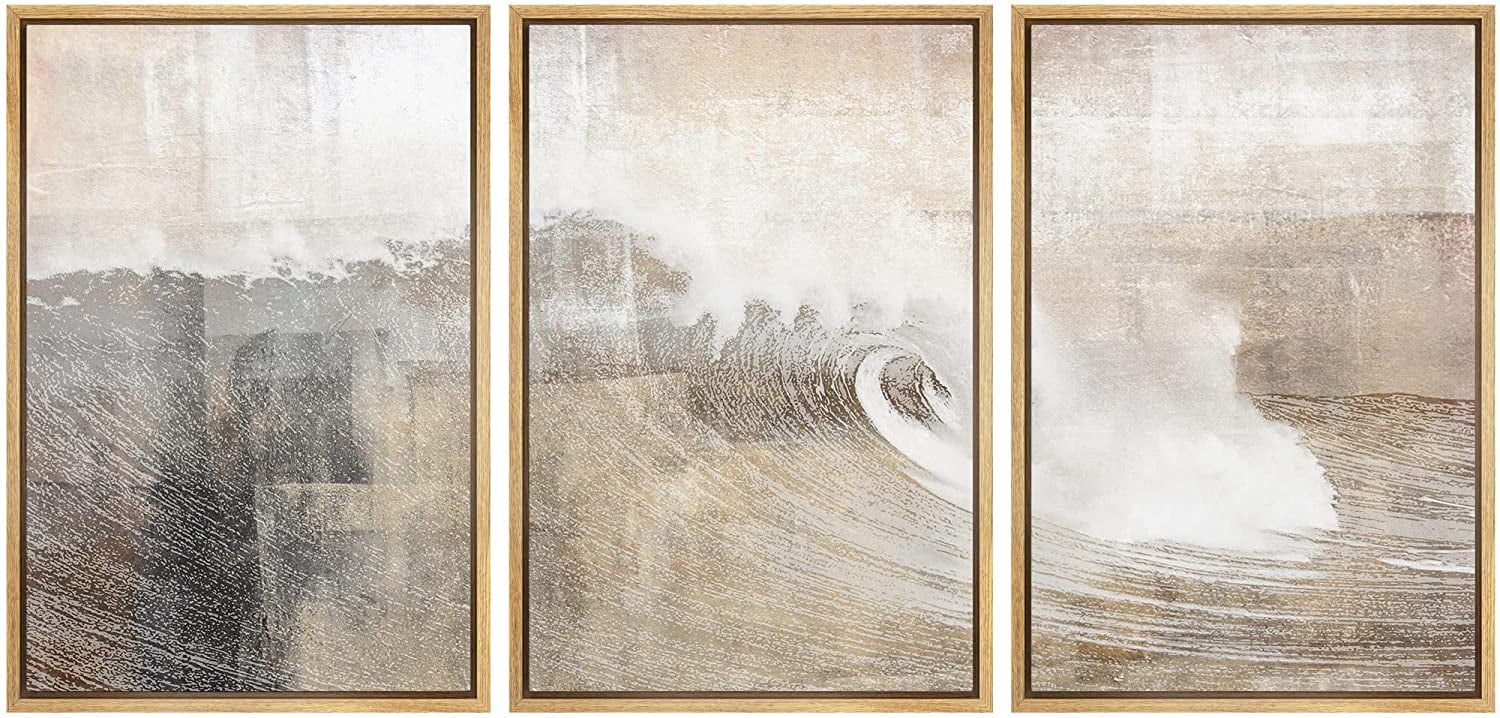 wall26 Framed Canvas Print Wall Art Set Gray & Tan Color Block Ocean Wave Overlay Nature Wilderne... | Walmart (US)