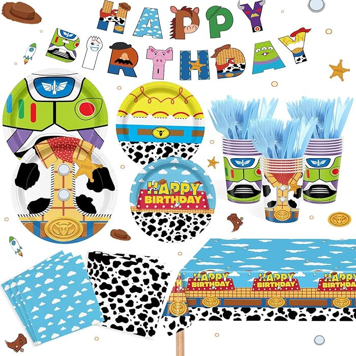 Toy Theme Party Supplies Cartoon Toy Theme Party Decorations Toy Theme Tableware Set Plates Napki... | Amazon (US)