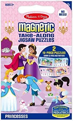 Melissa & Doug Take-Along Magnetic Jigsaw Puzzles Travel Toy – Princesses (2 15-Piece Puzzles) | Amazon (US)