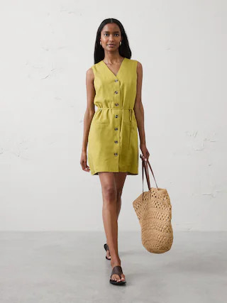 Linen-Blend Button-Front Above-Knee Dress | Banana Republic Factory