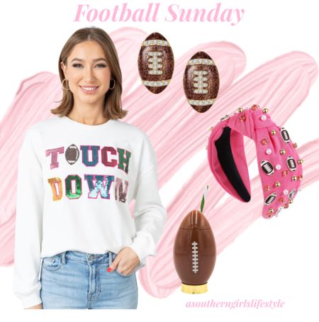 Football Sunday  - when your team isn’t playing in the big game, but you want to be cute & on theme!

Sequin Touchdown Sweatshirt, Football Earrings, Hot Pink Pearl Rhinestone & Football Headband (comes in 8 more colors!) & Football Sipper

Amazon Finds. Avara. Super Bowl Party. Game Day Outfit. 

#LTKfindsunder100 #LTKstyletip #LTKSeasonal