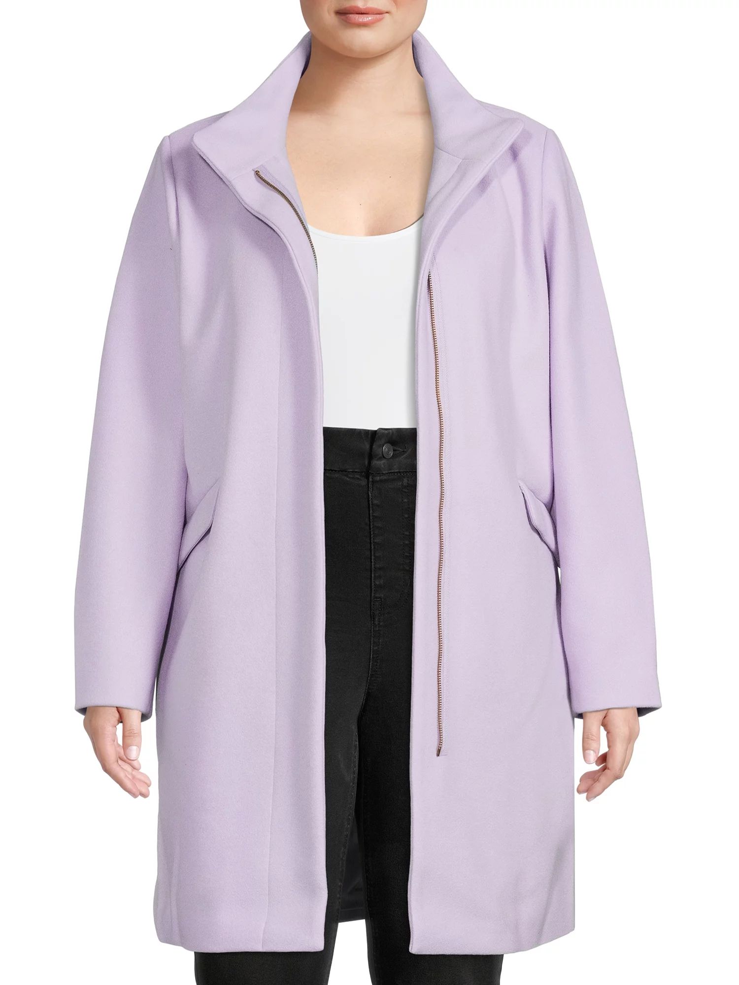 Time and Tru Women’s and Women's Plus Faux Wool Funnel Neck Coat | Walmart (US)