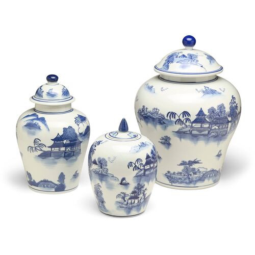 S/3 Ashford A Jar Set, Blue/White | One Kings Lane