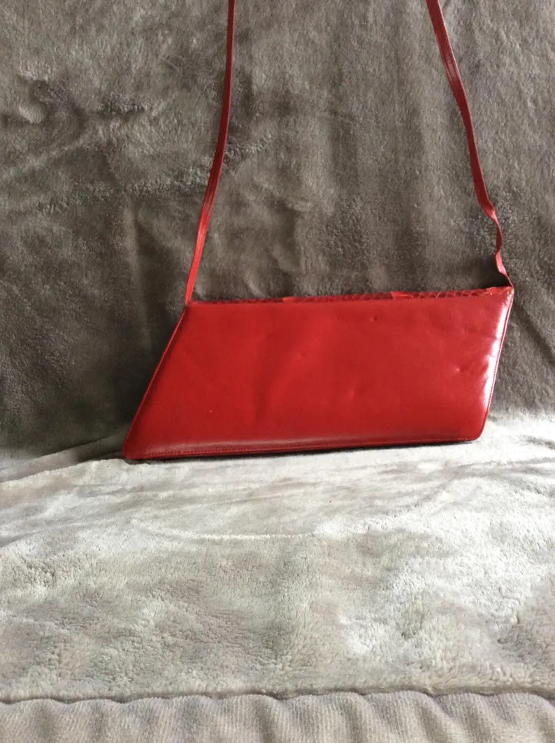 1980s Vintage Shiny Red EELSKIN Snakeskin ASYMMETRIC Shoulder Bag Clutch Purse | Etsy (US)