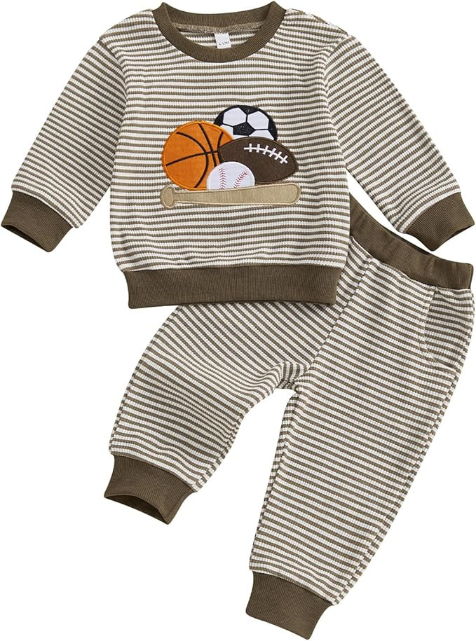 ZAXARRA Toddler Baby Boy Fall Winter Outfit Striped Animal Embroidered Long Sleeve Sweatshirt Ela... | Amazon (US)