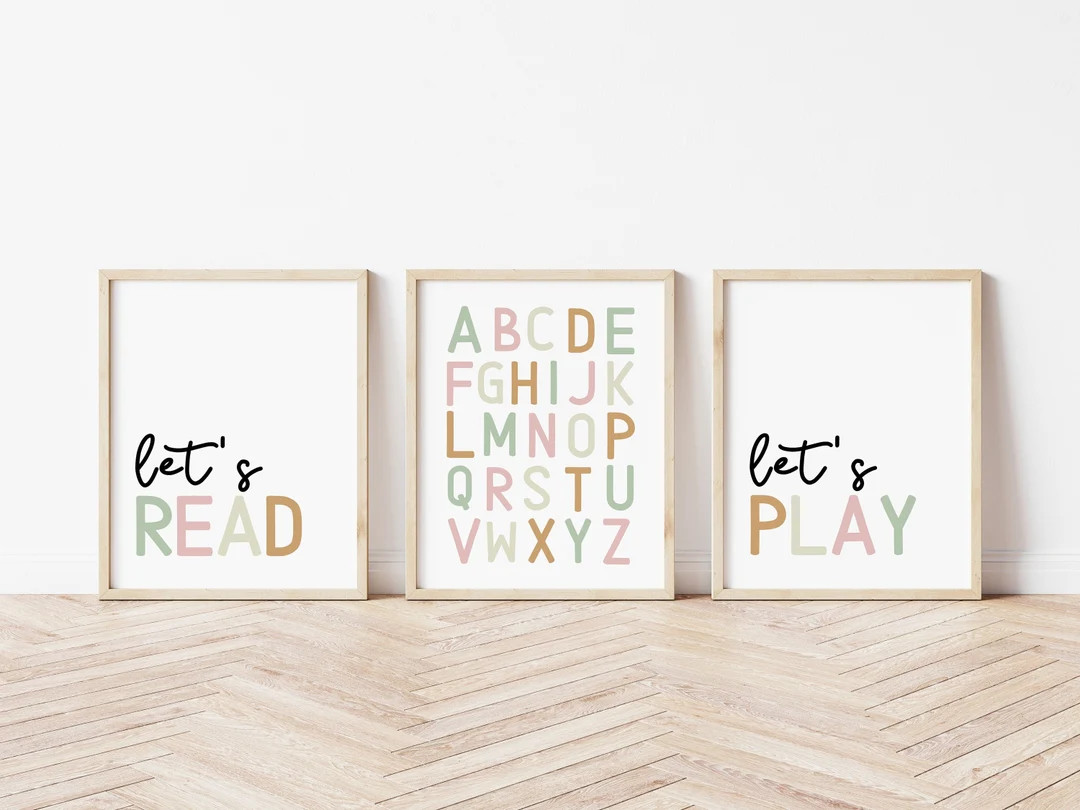 Playroom Wall Art Set, Playroom Posters, Playroom Decor, Neutral, Lets Read Lets Play, Set of 3 P... | Etsy (US)