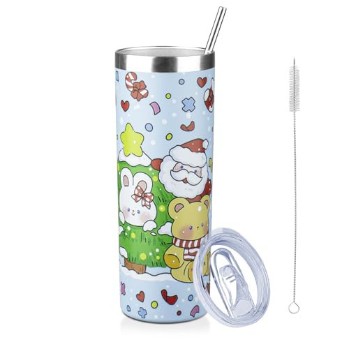 20oz Christmas Skinny Tumbler with Lid and Straw,Stainless Steel Vacuum Insulated Tumbler Cup Double Wall Travel Coffee Mug Christmas Gifts for Women Men (Santa Claus Bear,1) | Amazon (US)