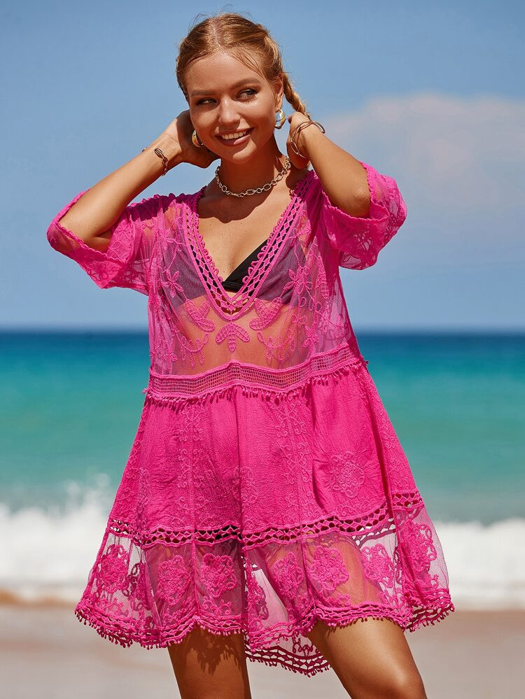 Embroidery Mesh Cover Up Without Bikini | SHEIN