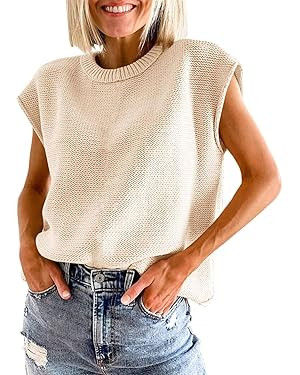Womens Summer Sweater Vest Cap Sleeve Crew Neck Casual Loose Fit Knit Lightweight Pullover Tank T... | Amazon (US)
