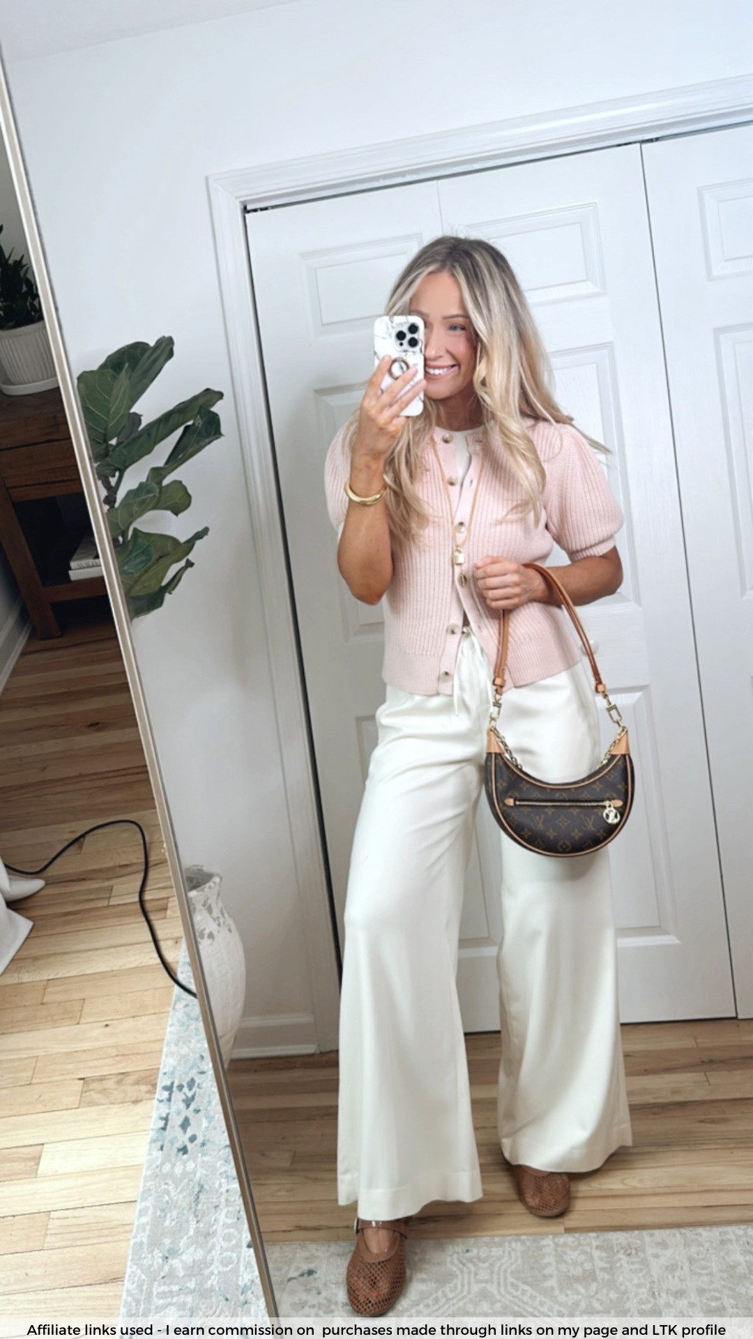 Drawstring pants outfit spring

Pink cardigan sweater short sleeves
Amazon mesh flats
Casual everyday outfit 