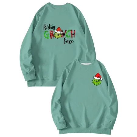 Grinch Christmas Sweatshirts Women s Sweatshirts Grinch Printed Pullover Tops Crewneck Pullover Loose Sleeved Sweater Plus Size | Walmart (US)