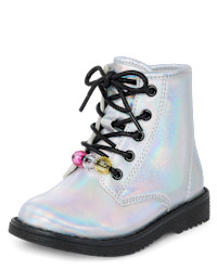 Toddler Girls Holographic Beaded Lace Up Booties - metallic | The Children's Place