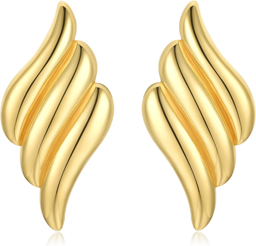 Big Chunky Gold Earrings,14K Gold Plated Trendy Hypoallergenic Statement Geometric Square Shell W... | Amazon (US)