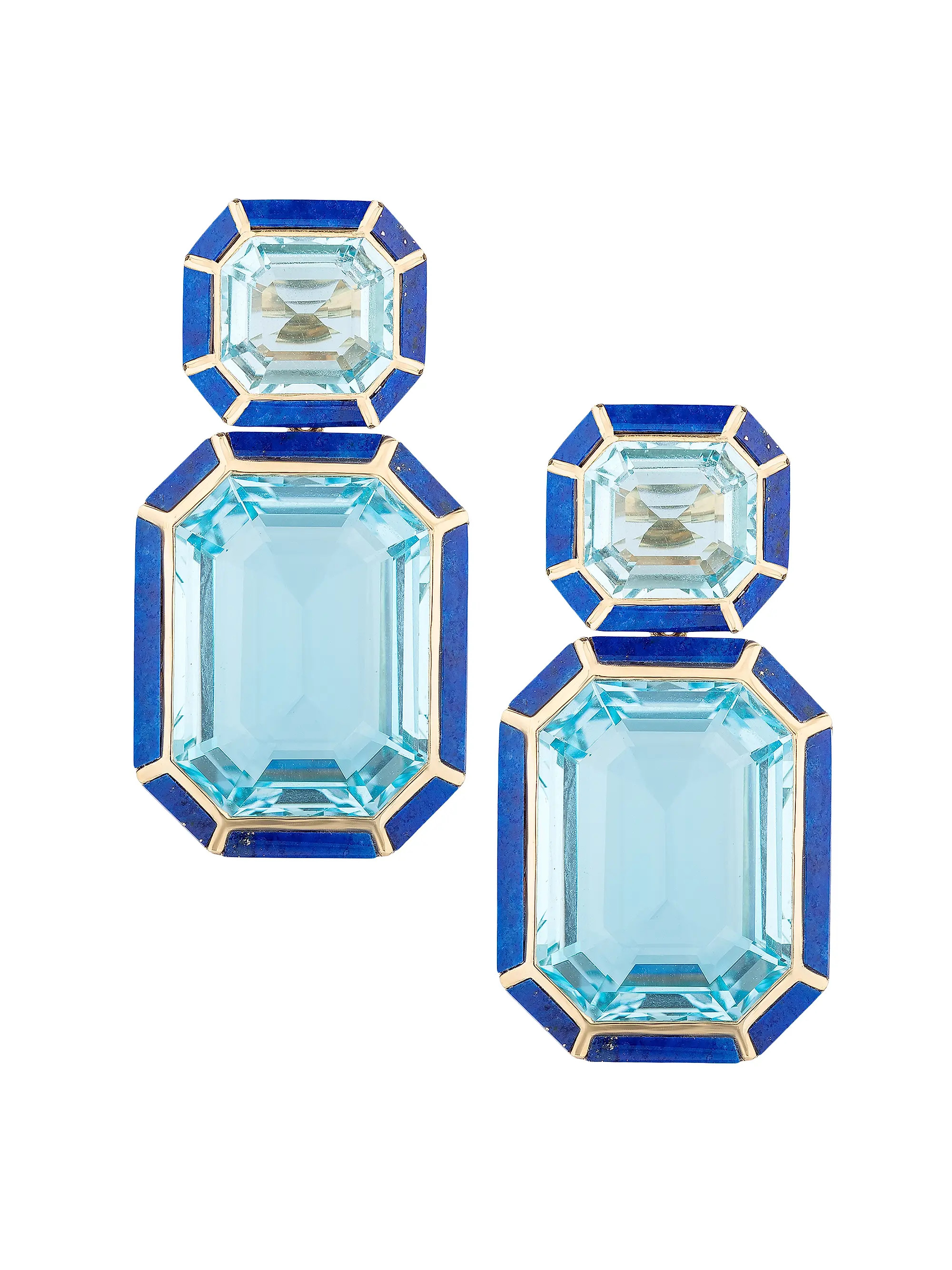 Goshwara M\u00e9lange 18K Yellow Gold, Blue Topaz &amp; Lapis Lazuli Drop Earrings | Saks Fifth A... | Saks Fifth Avenue