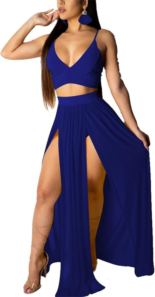 EOSIEDUR Women's Chiffon Bohemian Floral Printed 2 Piece Sets Crop Cami Top & Split Beach Party M... | Amazon (US)