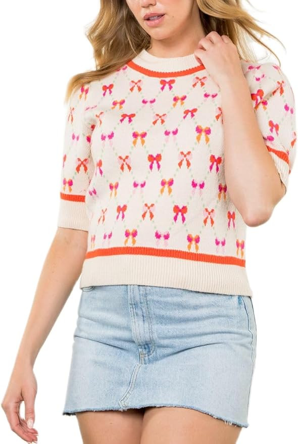 Heart Cropped Sweaters for Women Holiday Short Puff Sleeve Knitted Shirt Valentine's Day Cute Gra... | Amazon (US)