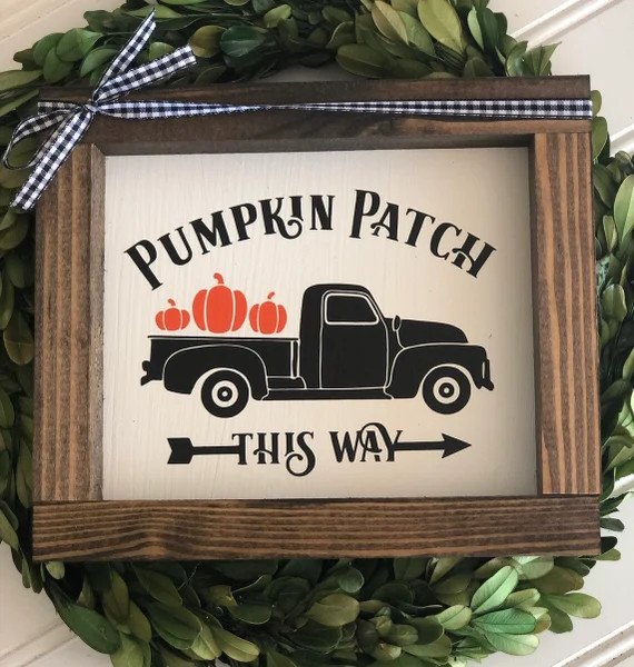 Pumpkin Patch This Way Fall Decor Sign Vintage Pumpkin Truck - Etsy | Etsy (US)