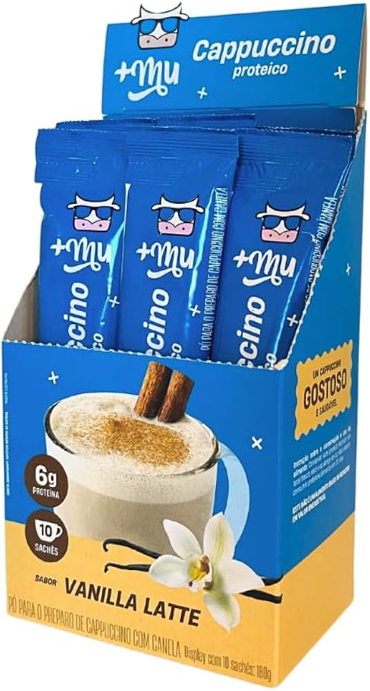 +Mu Cappuccino com Whey Sabor Vanilla Latte - Display com 10 sachês - 180g | Amazon (BR)