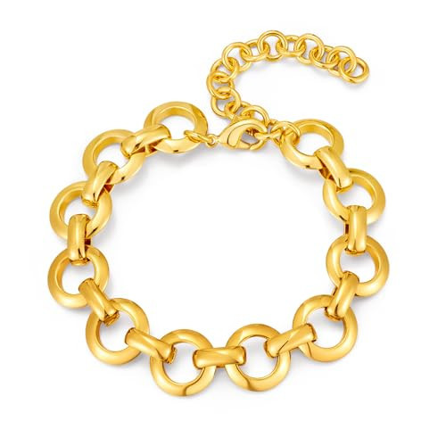 GREICHFAN 18k Gold Plated Chunky Link Chain Bracelets for Women Thick Round Circle Chain Bracelet Fashion Jewelry | Amazon (US)