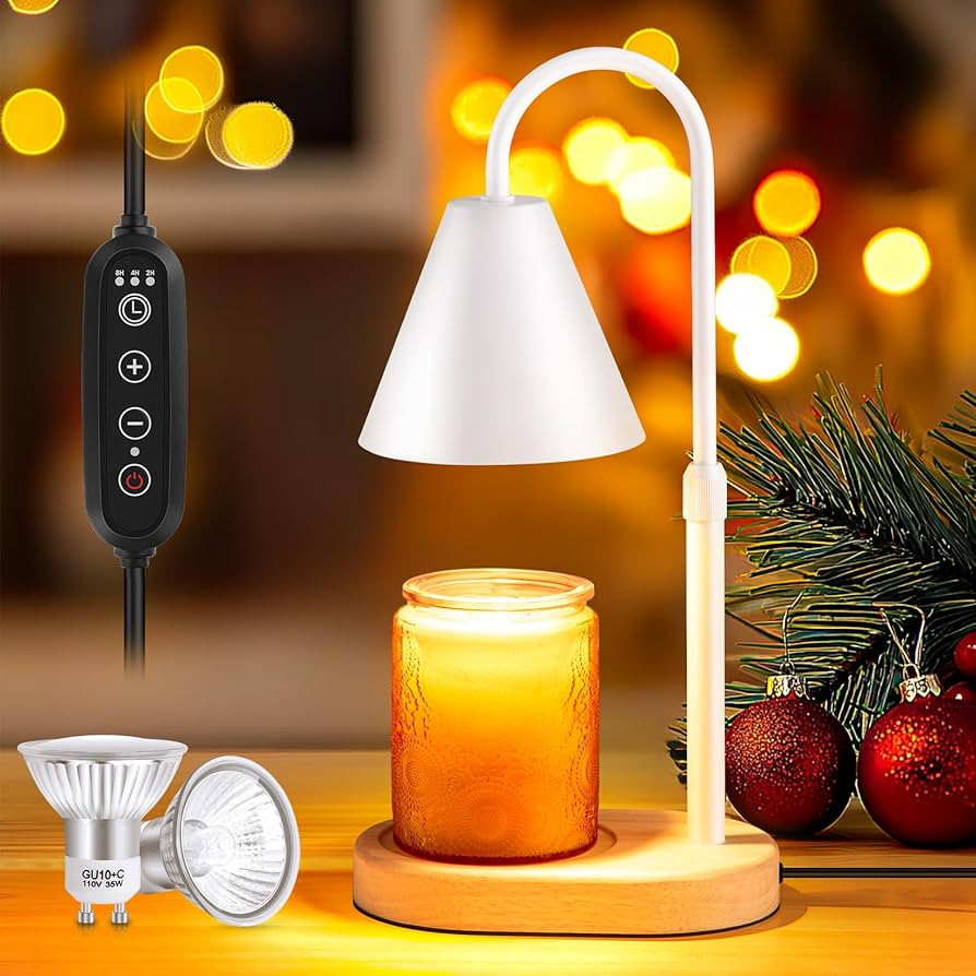 Candle Warmer Lamp with Timer Dimmer Adjustable Height, Wood Base Electric Top Down Melting Wax M... | Amazon (US)