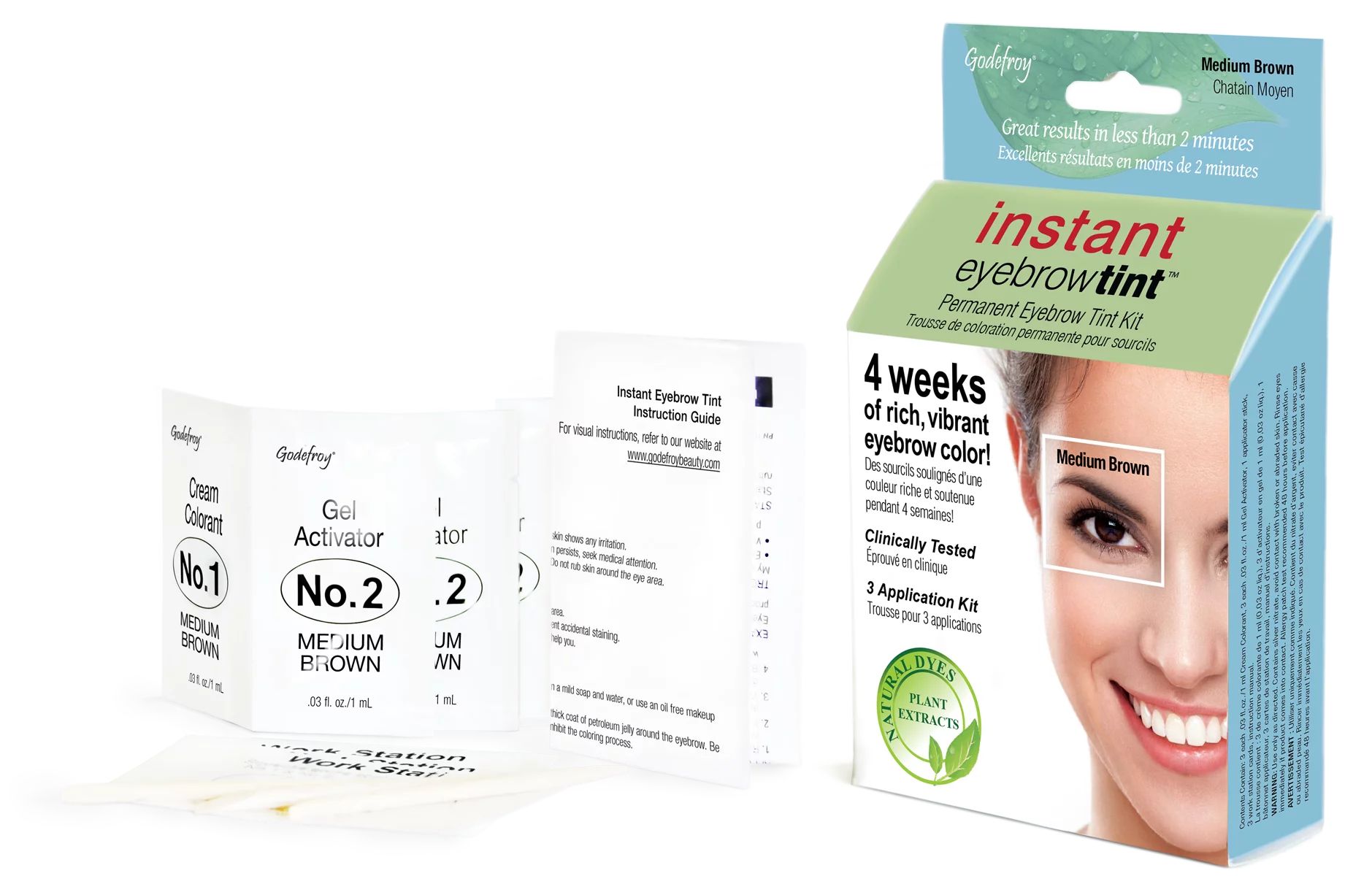 Godefroy Instant Eyebrow Tint, 3 application kit, Medium Brown | Walmart (US)
