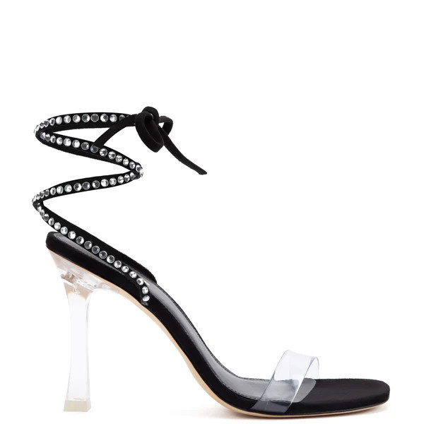 Gloria Disco Sandal In Black Suede and Vinyl | Larroude