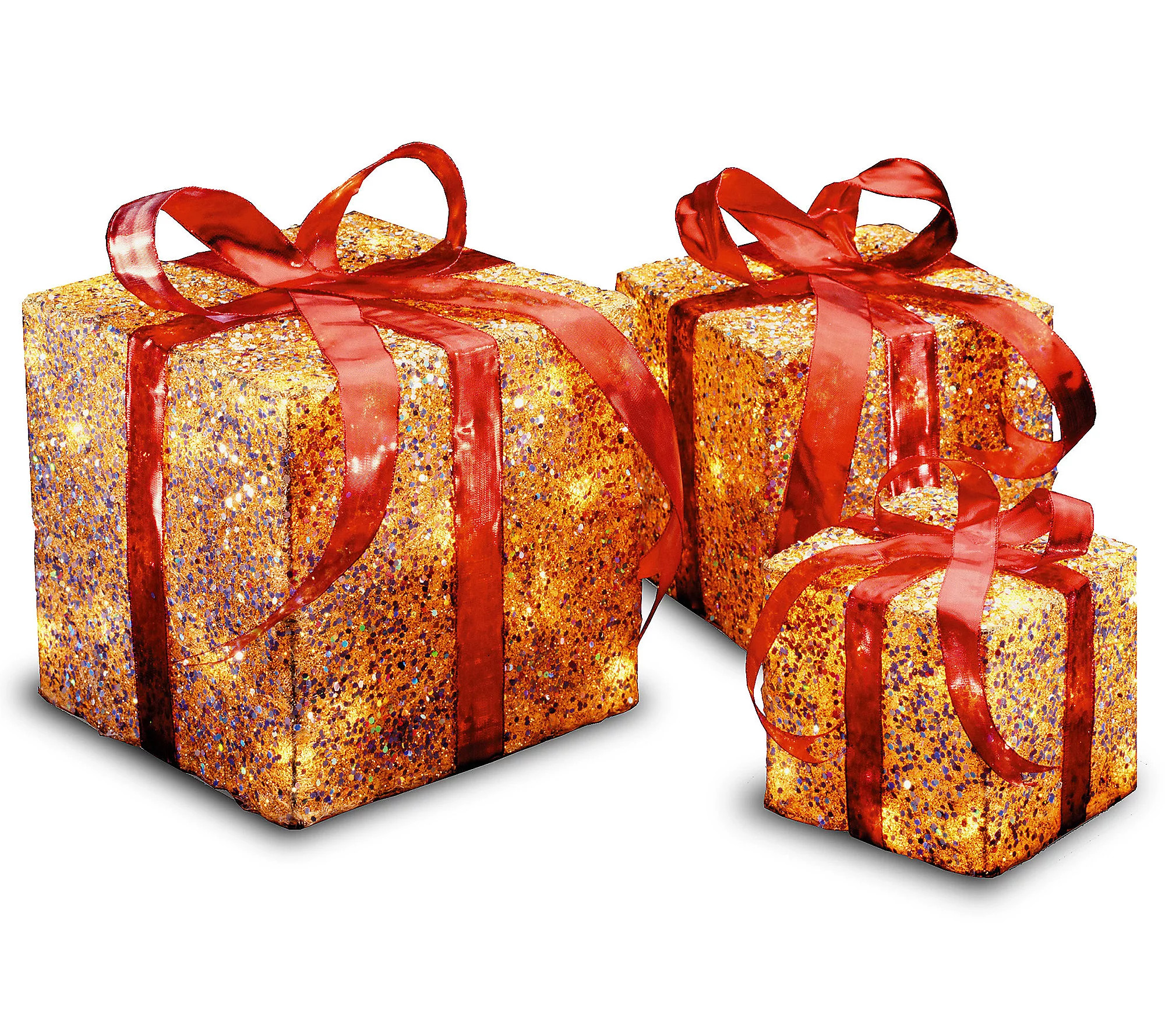 Pre-Lit Gold Sisal Gift Box Assortment | QVC