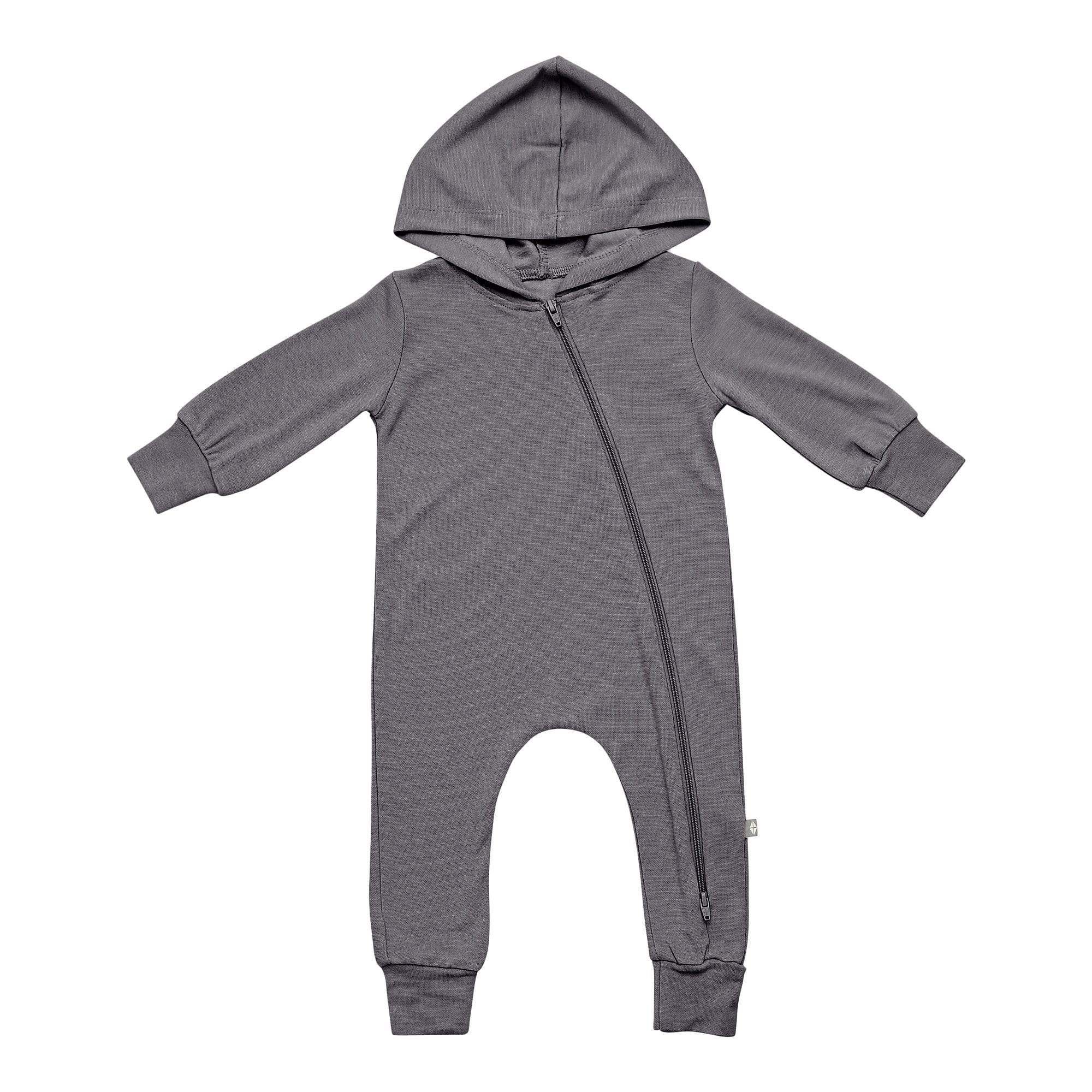 Bamboo Jersey Hooded Zippered Romper in Charcoal | Kyte BABY