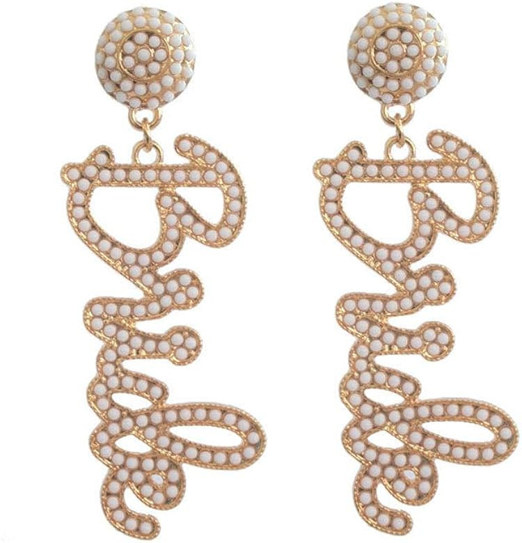 Delicate Letter Bride Earrings Beaded Wedding Earrings Handmade Beaded Dangle Earring Wedding Bri... | Amazon (US)