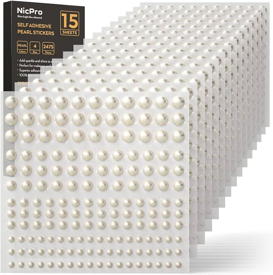 2475 PCS Pearl Stickers Self Adhesive, Nicpro 4 Size Stick On Makeup Pearl Gem White Jewel Decor ... | Amazon (US)