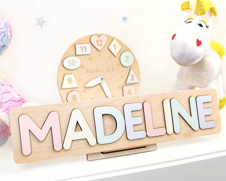 Wooden Baby name puzzle Personalized pastel puzzle Custom name puzzle America Toddler First birth... | Etsy (US)