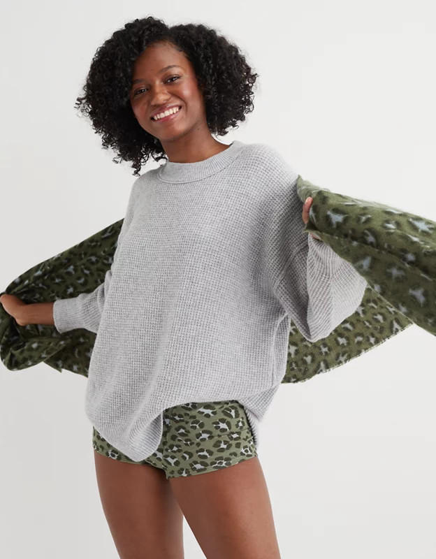 Aerie Waffle Oversized Crew Sweater | American Eagle Outfitters (US & CA)