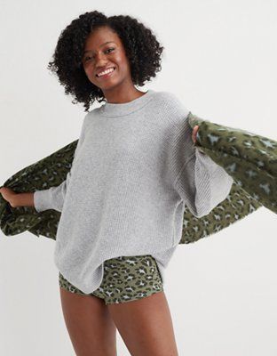 Aerie Waffle Oversized Crew Sweater | American Eagle Outfitters (US & CA)