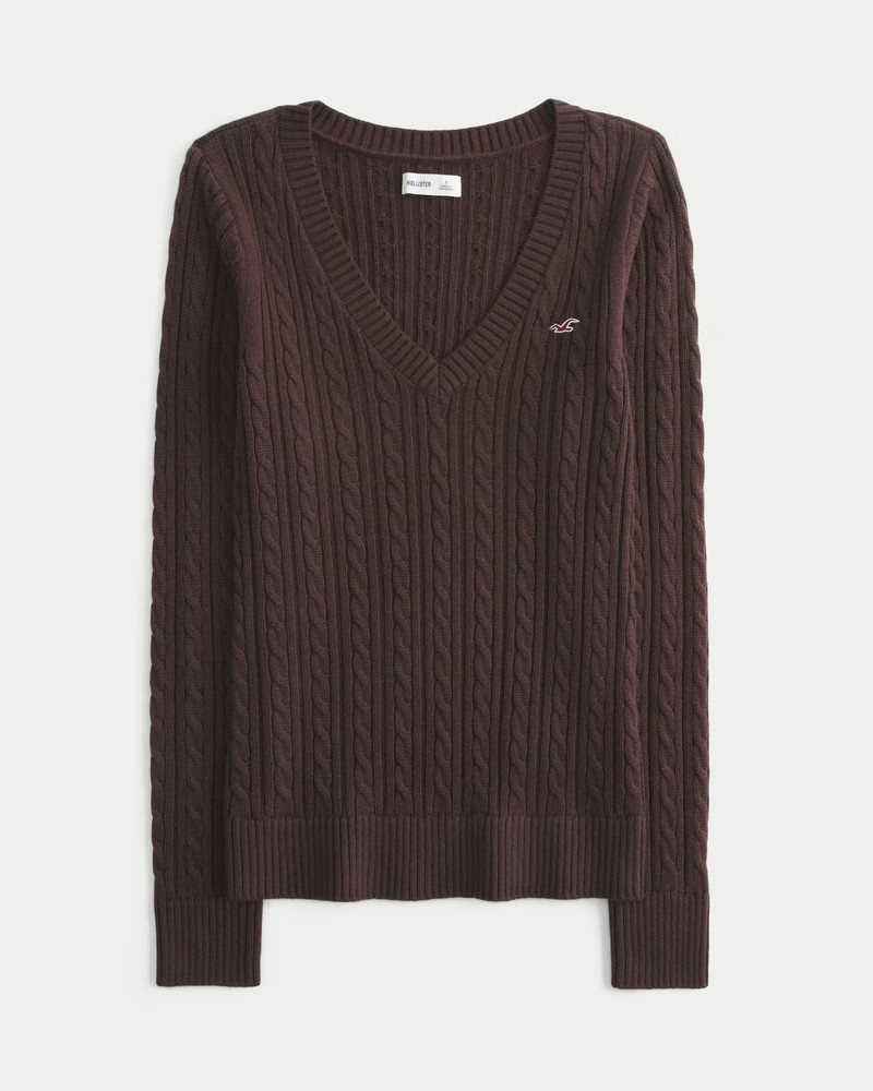 Cable-Knit Icon V-Neck Sweater | Hollister (US)