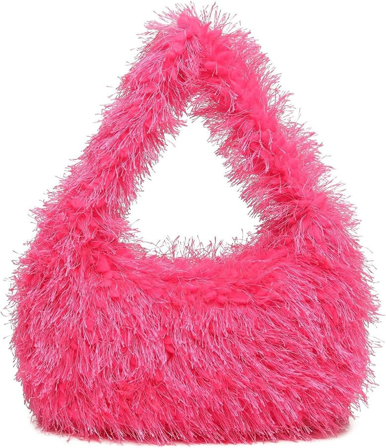 Faux Fur Fluffy Hobo Bag Furry Handbag Purse Y2K Fuzzy Tote Bag,Trendy Cute Plush Purse for Women | Amazon (US)
