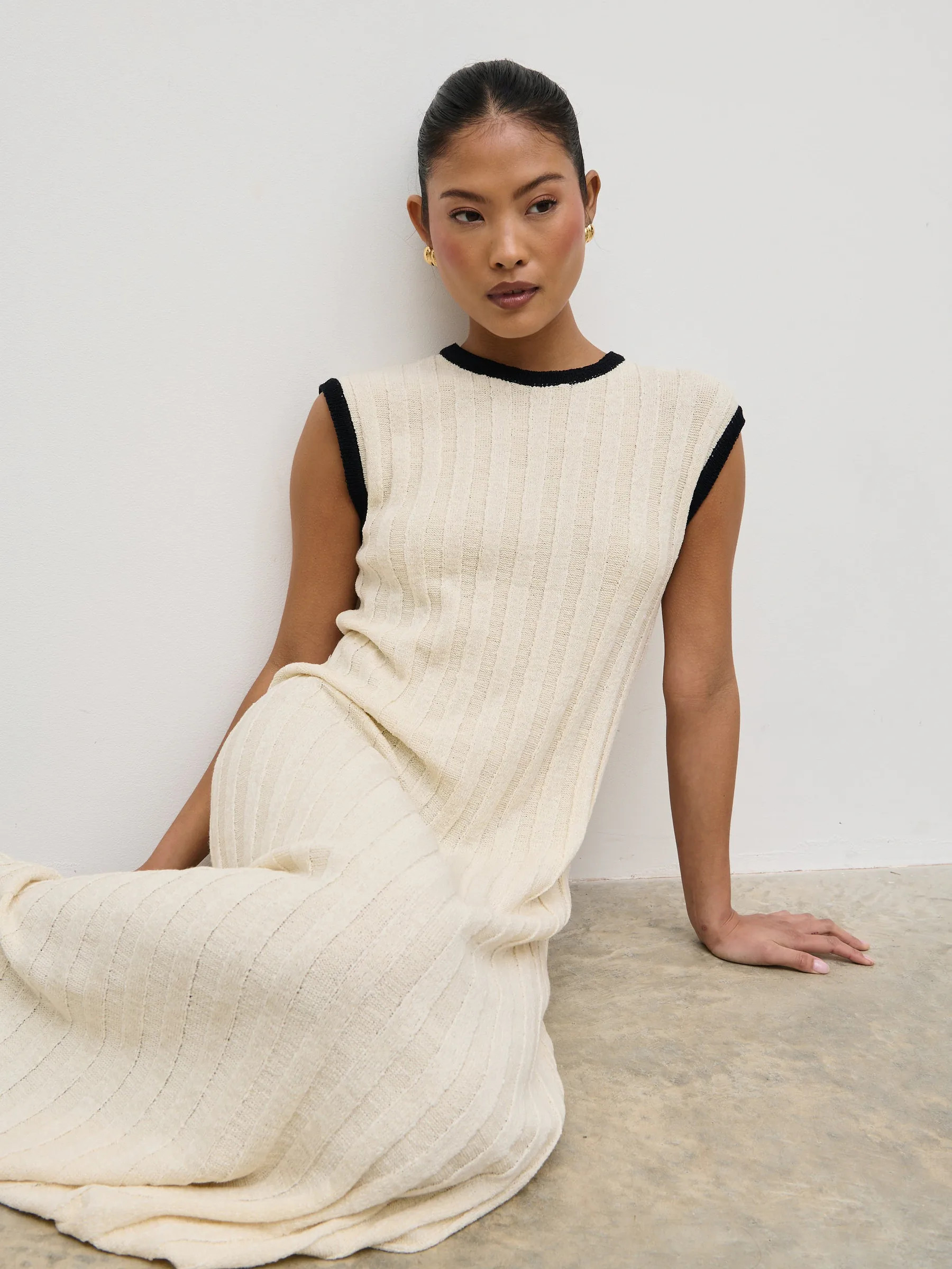 Harrie Contrast Wide Rib Knit Midaxi Dress | Pretty Lavish (UK)
