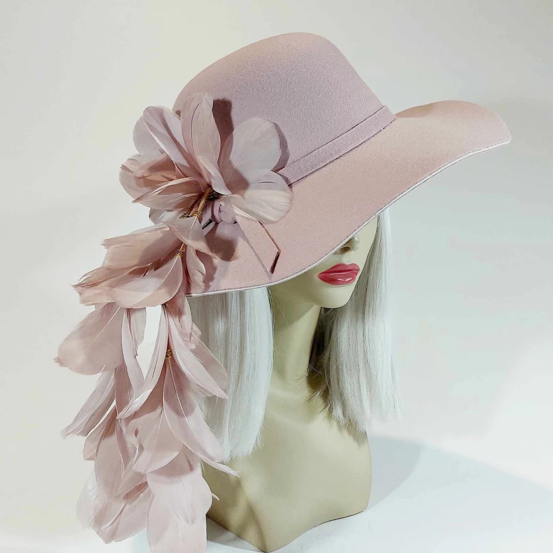 Feather Hat Dusty Pink Kentucky Derby Races Hat Dusty Pink Felt Hat Vintage 70s Style Hat Wedding... | Etsy (US)