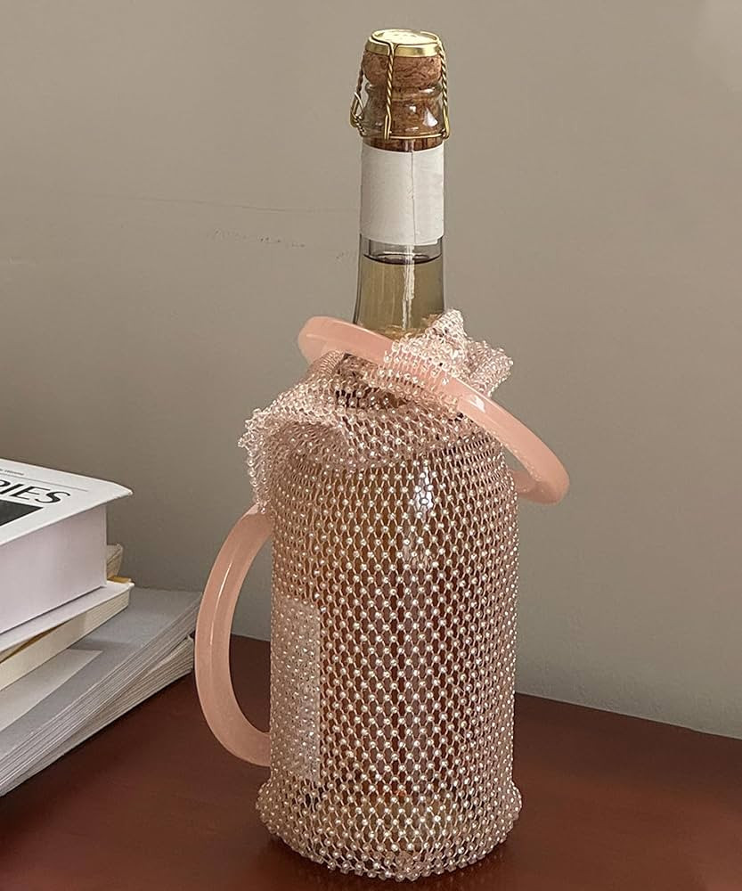 Stylish Resin Handle Wine Tote with Rhinestone Mesh and Marble Handle Accent Bottle Holder for Pi... | Amazon (US)