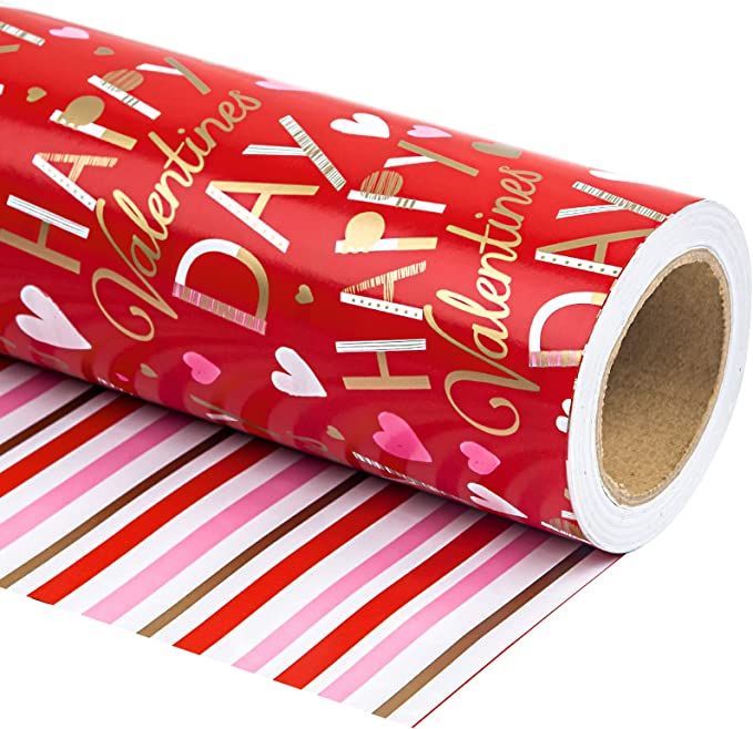 WRAPAHOLIC Reversible Valentine's Day Wrapping Paper - Mini Roll - 17 Inch X 33 Feet - Red and Pi... | Amazon (US)