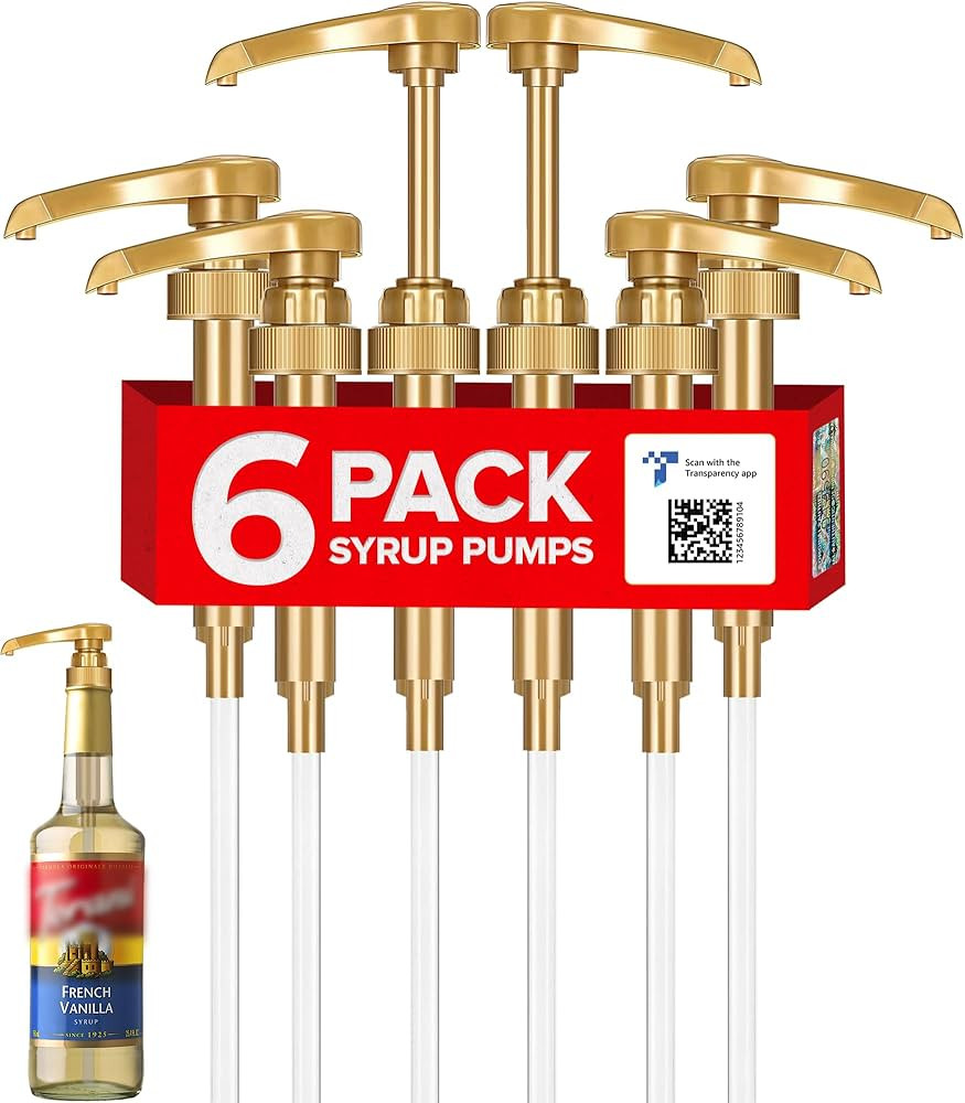 Torani Syrup Pump 6-Pack Gold, Coffee Syrup Pump Dispenser | Amazon (US)