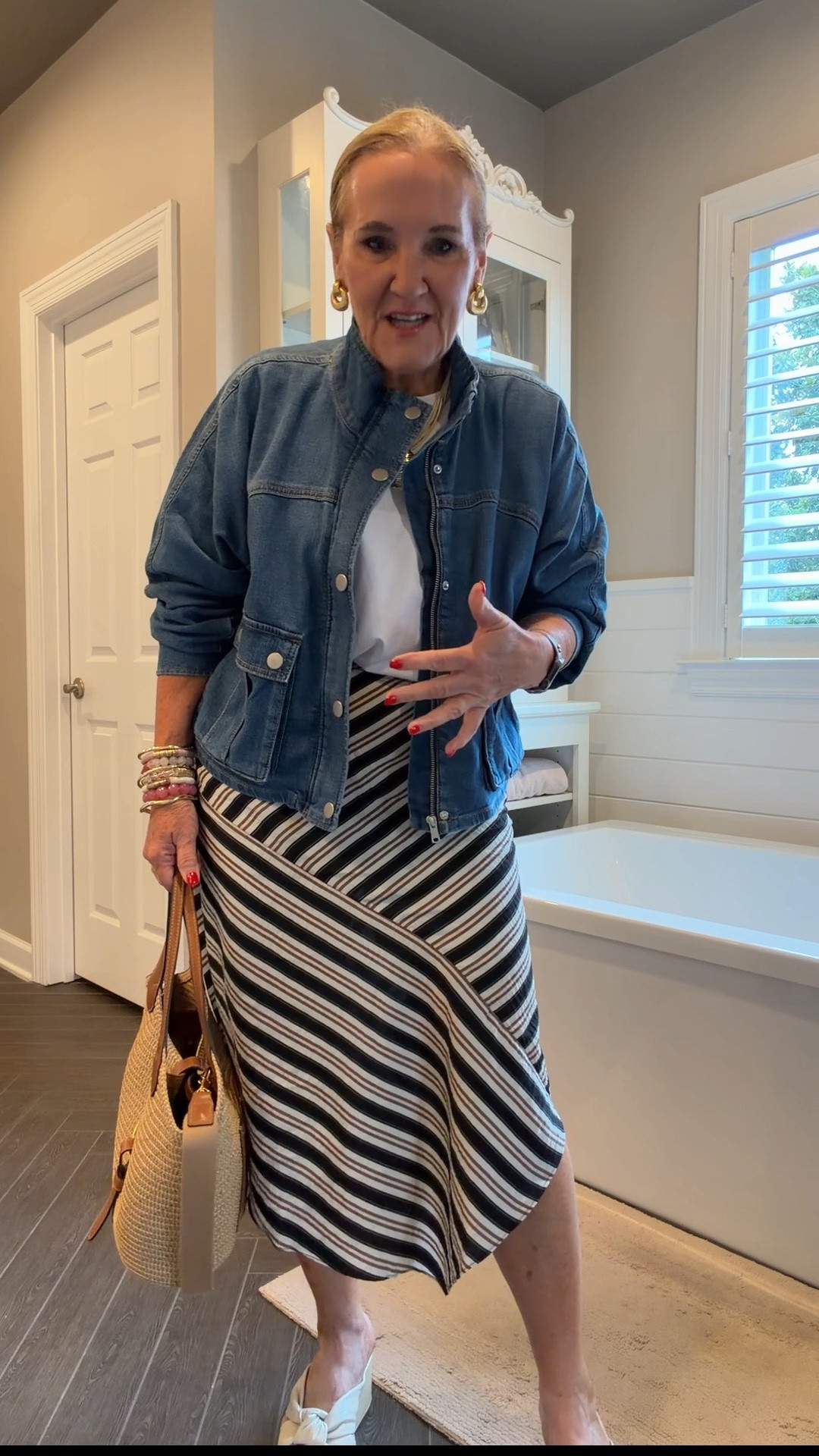 Heading off to have my hair colored
Jacket, medium, petite skirt, medium, petite, boxy cotton tee medium
10% off my tote with code NANETTE 
20% OFF MY BRACELETS WITH CODE NANETTE20
Business casual summer outfit, office outfit, teacher outfit, summer skirts

#LTKootd #LTKSaleAlert #LTKOver40