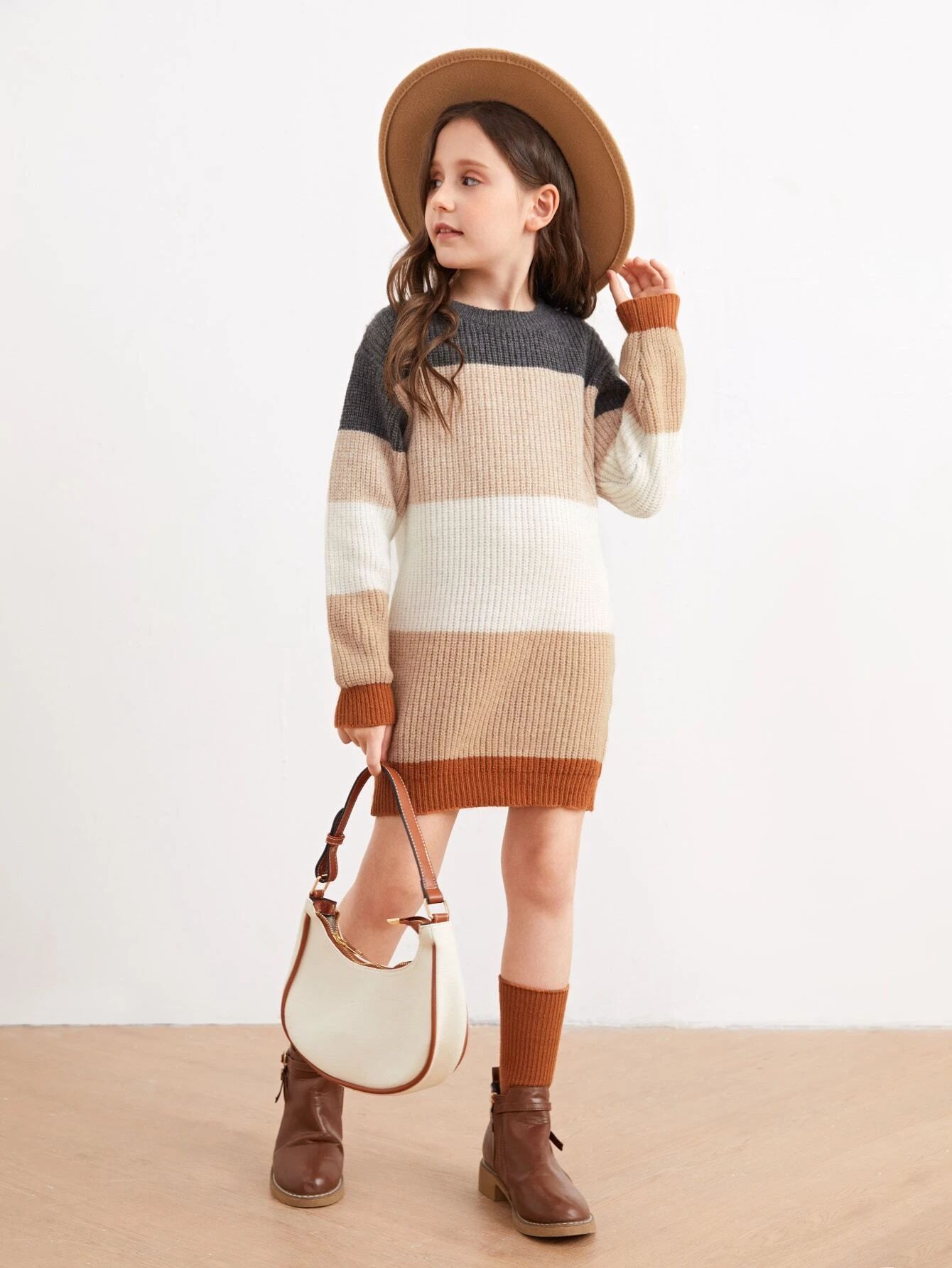 SHEIN Girls Colorblock Pattern Sweater Dress | SHEIN
