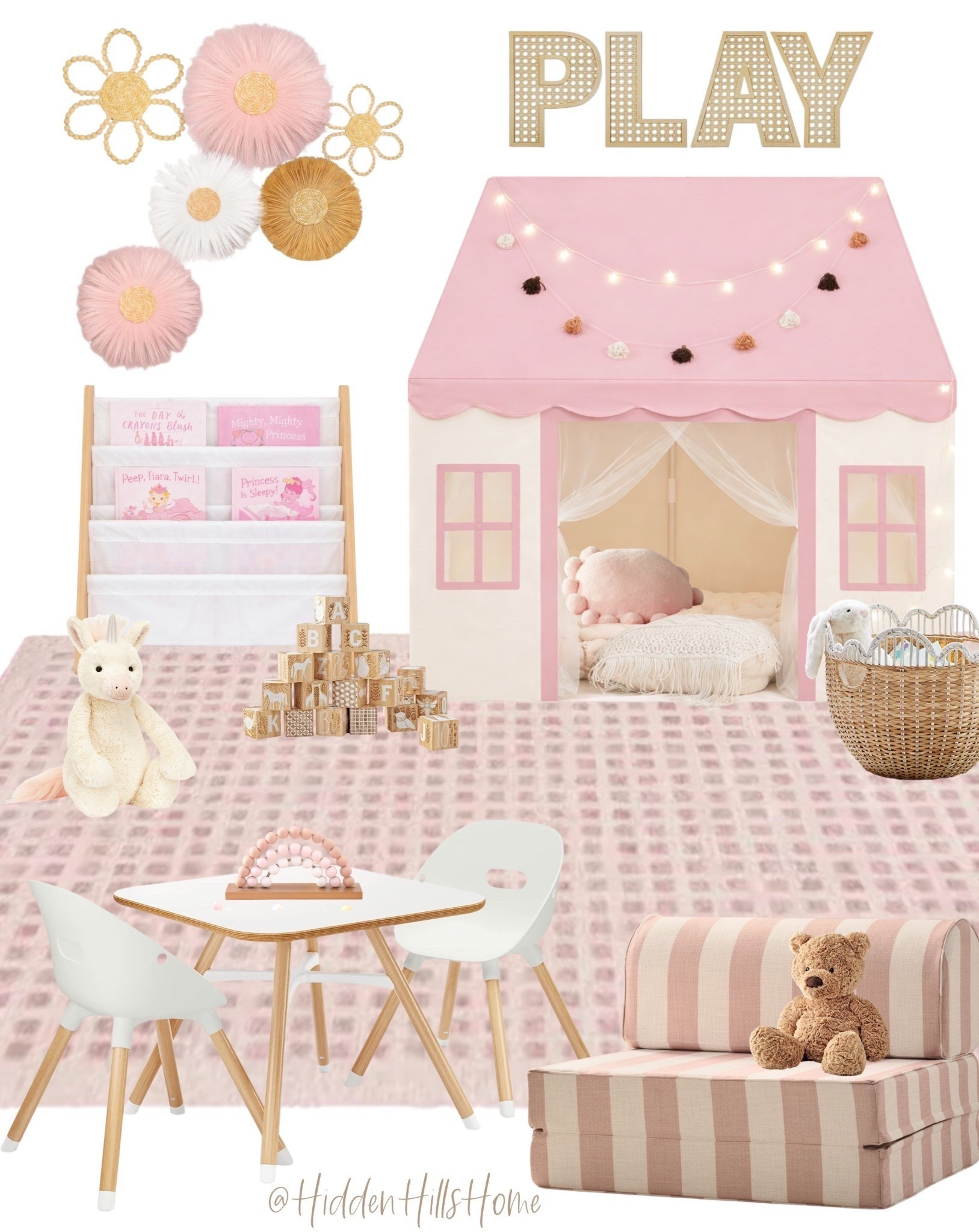 Playroom decor ideas, little girls play room, play tent, pink playroom decor, toddler room, girls room, play table, book shelf #girls 

#LTKKids #LTKHome #LTKSaleAlert