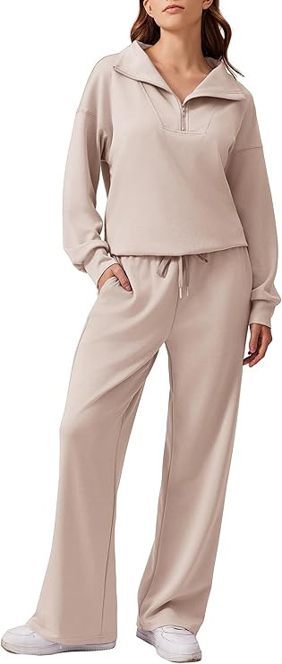 PINSPARK 2 Piece Sets for Women 2025 Fall Outfits Sweatsuit Loose Fit Sweatshirt Wide Leg Sweatpa... | Amazon (US)