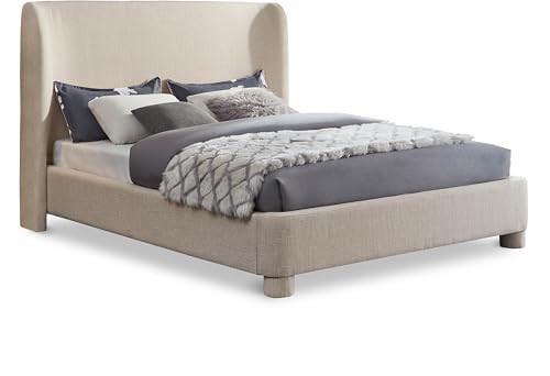Meridian Furniture B1205Beige-K Penny Collection Modern | Contemporary King Bed with Rich Beige Linen Textured Fabric, Curved Headboard, 87" W x 88" D x 52" H, Beige, King | Amazon (US)