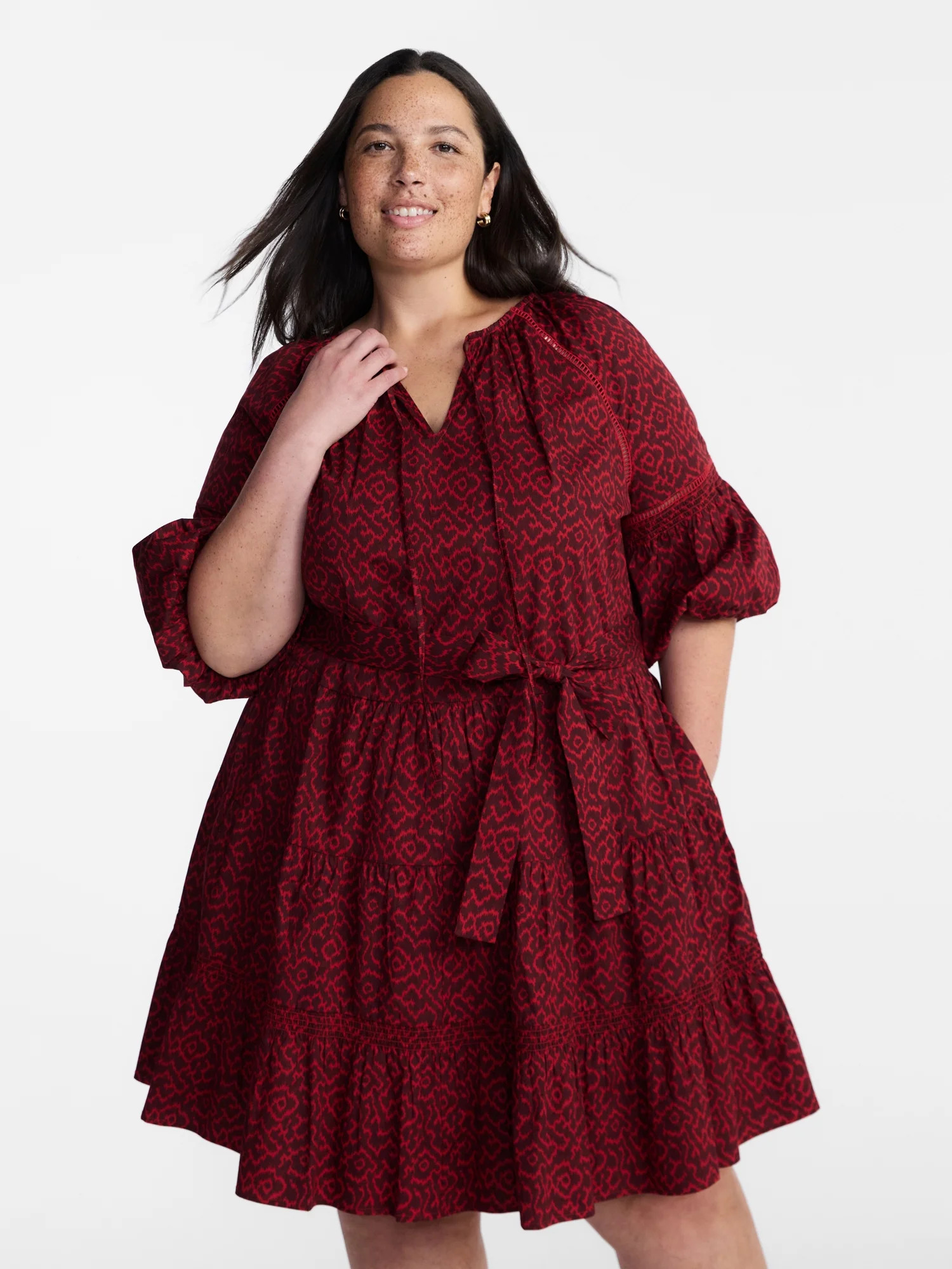 Terra & Sky Vestido Mini para Mujer Talla Plus con Mangas Abullonadas hasta el Codo, Tallas 0X-5X - Walmart.com | Walmart (US)